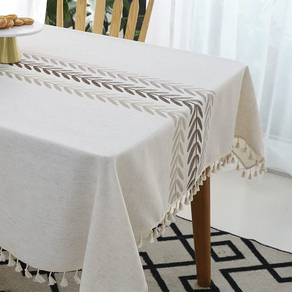 Abreatheofhome Cotton Linen Tassel Tablecloth