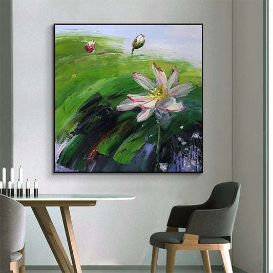 Abstract Countryside Oil Painting Hand Painted Rural Landscape With Lotus Flowers Canvas Wall Art For Home Dining Room Decor A breathe of home