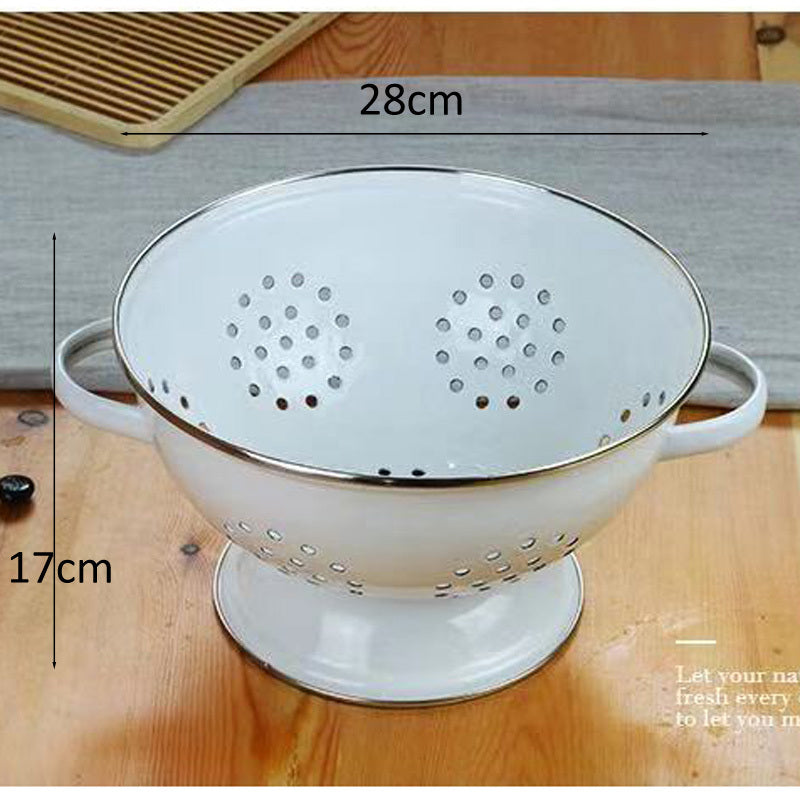 Enamel Drain Basket Vegetable Fruit Storage Basket Water Filter Strainer For Kitchen Dining Room A breathe of home