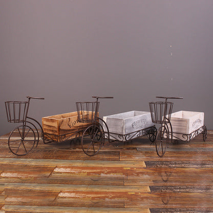 European Wrought Iron Tricycle Wooden Flower Pot Simple Plant Pots Living Room Desktop Decor Crafts Home Decoration Accessories A breathe of home