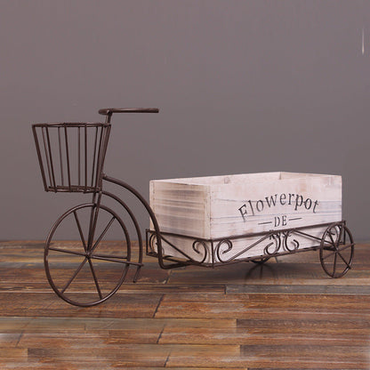 European Wrought Iron Tricycle Wooden Flower Pot Simple Plant Pots Living Room Desktop Decor Crafts Home Decoration Accessories A breathe of home