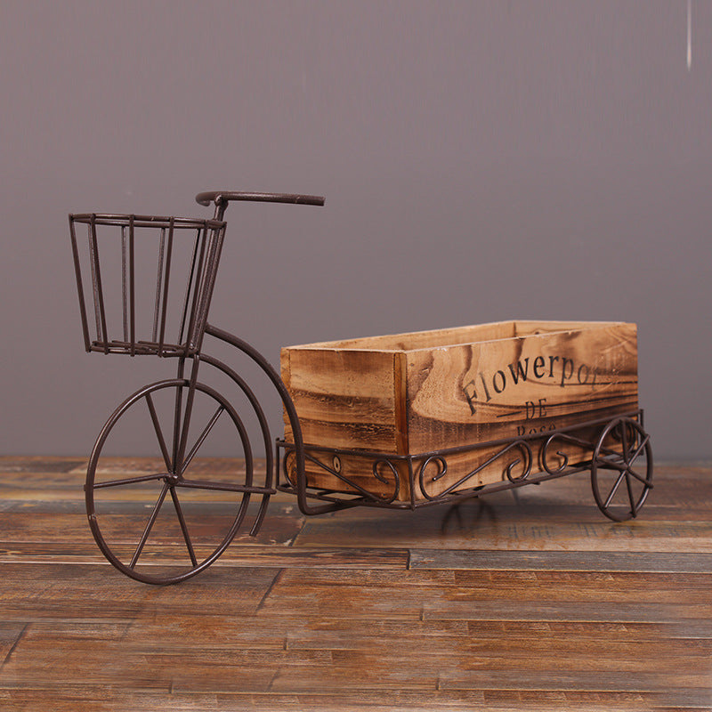 European Wrought Iron Tricycle Wooden Flower Pot Simple Plant Pots Living Room Desktop Decor Crafts Home Decoration Accessories A breathe of home