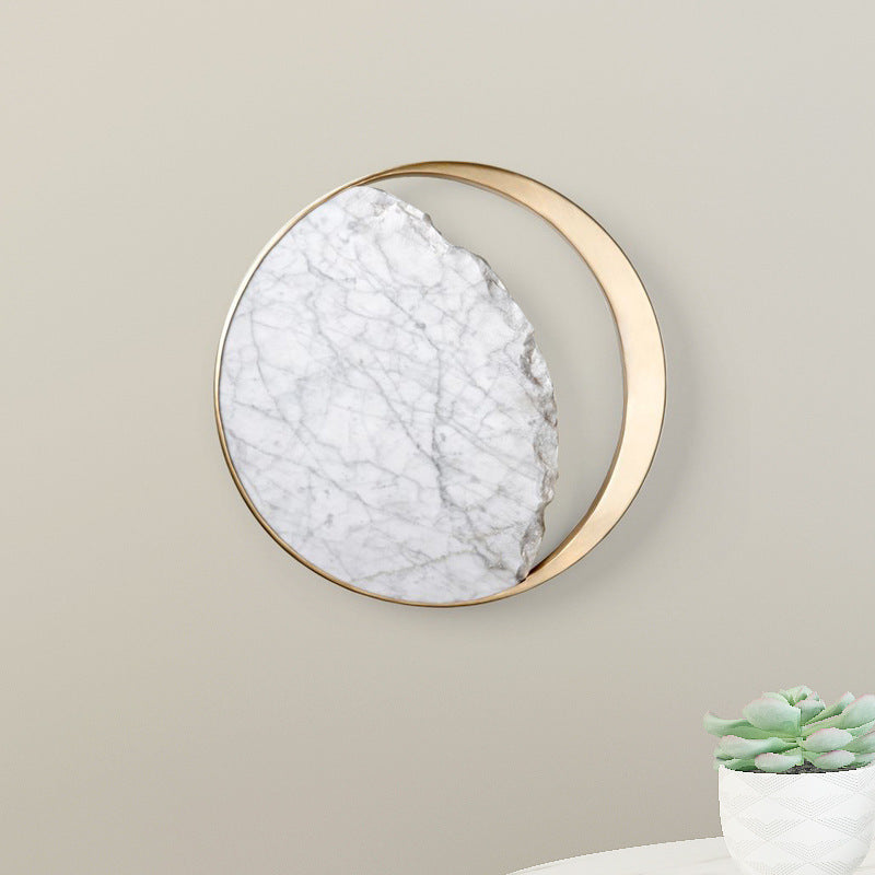 Abreatheofhome marble LED wall lamp adds elegant modern lighting to bedrooms and living spaces. Artistic eclipse design with warm, soft illumination.