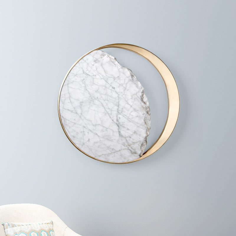 Abreatheofhome marble LED wall lamp adds elegant modern lighting to bedrooms and living spaces. Artistic eclipse design with warm, soft illumination.