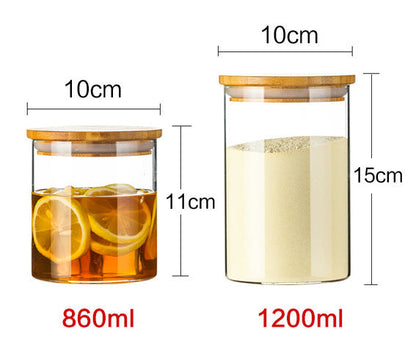 Kitchen Jar For Food Storage Round High Borosilicate Food Glass Jars with Bamboo Lid A breathe of home
