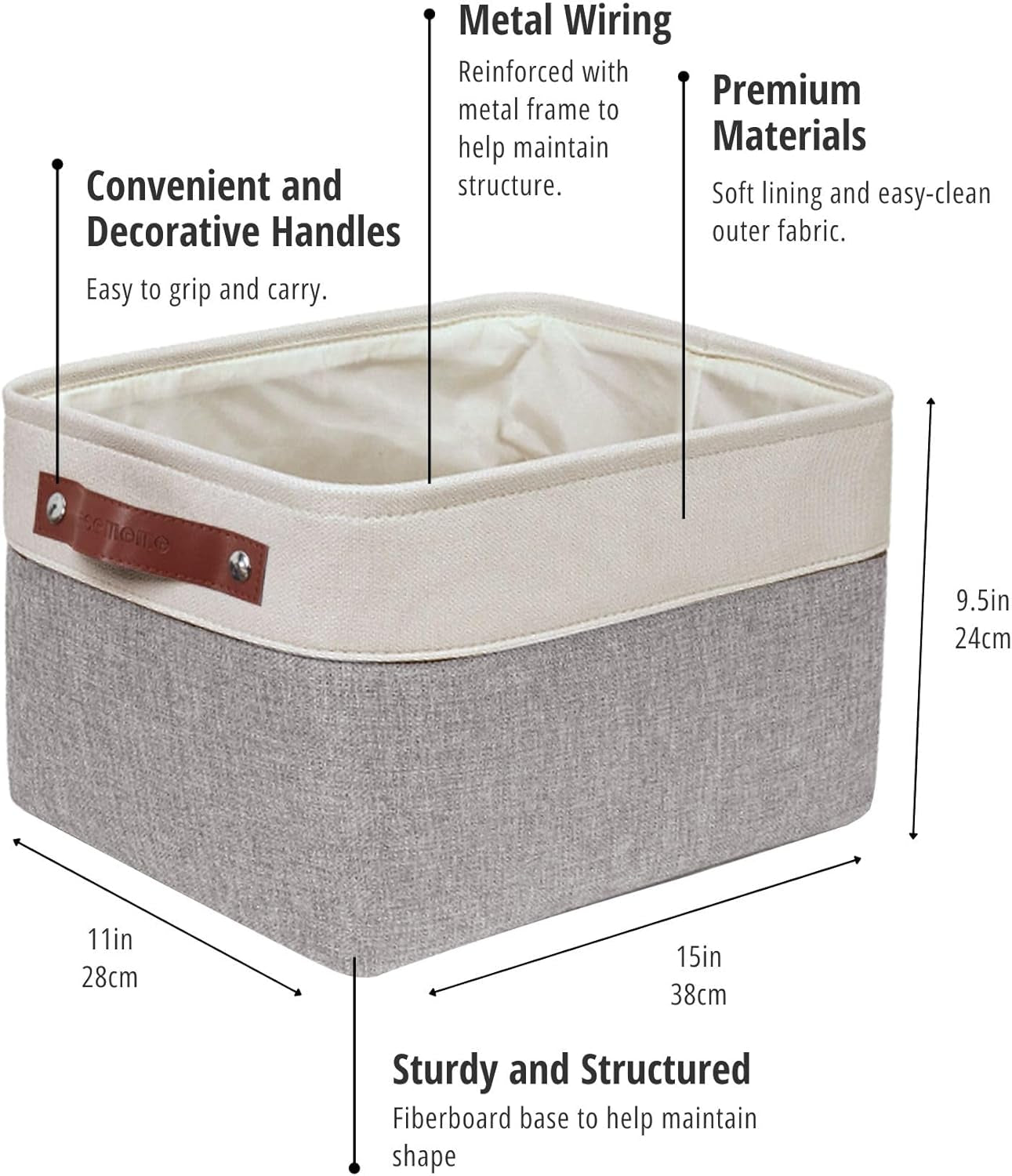 Storage Baskets for Shelves - Fabric Storage Bins, Linen Closet Organizers and Storage (Grey & White, Large - 4 Pack)