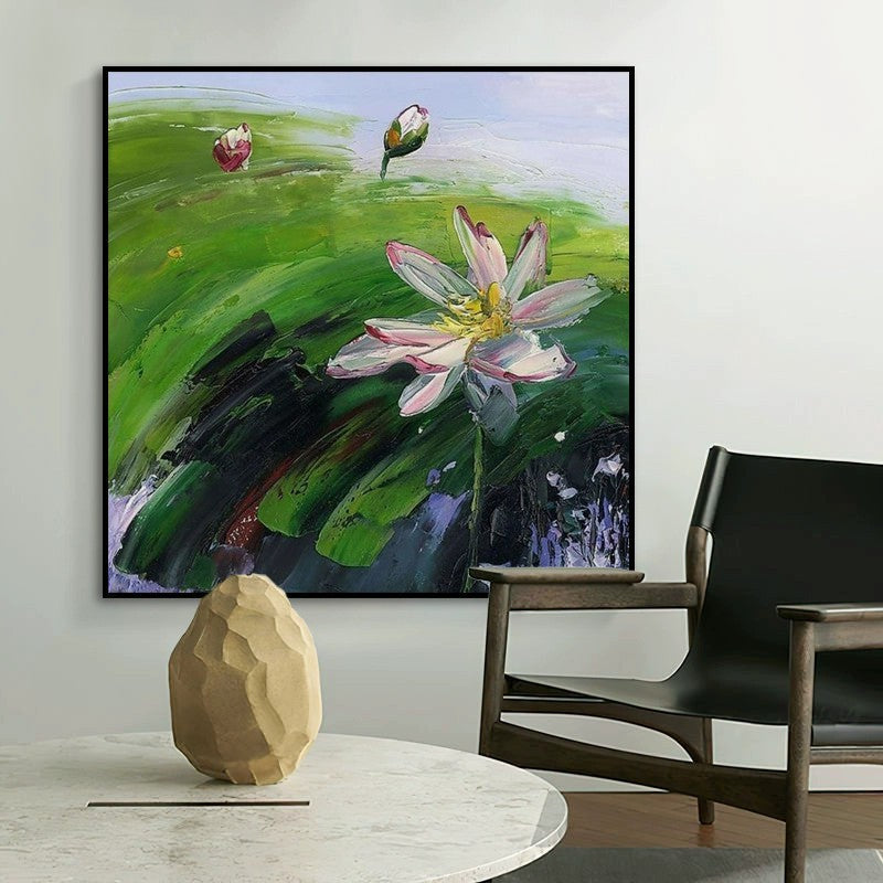Abstract Countryside Oil Painting Hand Painted Rural Landscape With Lotus Flowers Canvas Wall Art For Home Dining Room Decor A breathe of home