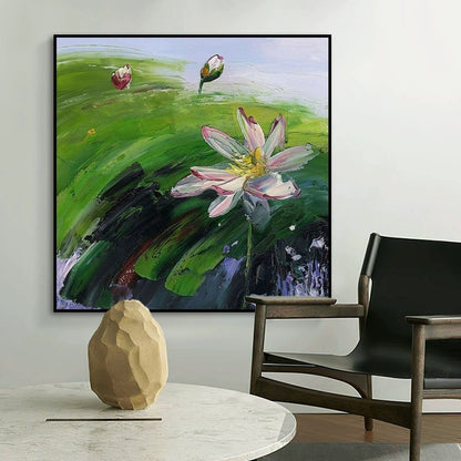 Abstract Countryside Oil Painting Hand Painted Rural Landscape With Lotus Flowers Canvas Wall Art For Home Dining Room Decor A breathe of home
