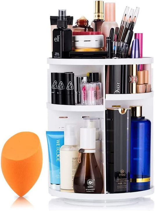 360 Degree Rotating Makeup Organizer for Mothers Day Gifts Extra Large Capacity Adjustable Multifunctional Cosmetic Storage Box for Skin Care Products Makeup Sponges