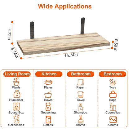 6 Sets Floating Shelves 15.74x5.74Inch Wall Mounted Shelves Wood Storage Shelves Metal Bracket Hanging Display Shelf Wall Organizer For Living Room Bathroom Kitchen Decor A breathe of home