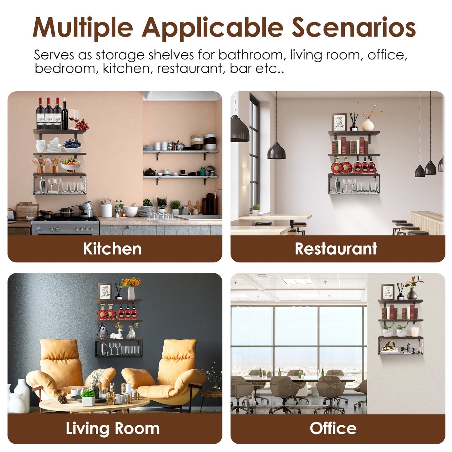 2 In 1 Floating Shelves Wall Mounted With Storage Basket Bathroom Shelves Over Toilet Wooden Shelves For Bedroom Living Room Kitchen Office Wall Decor Plants A breathe of home