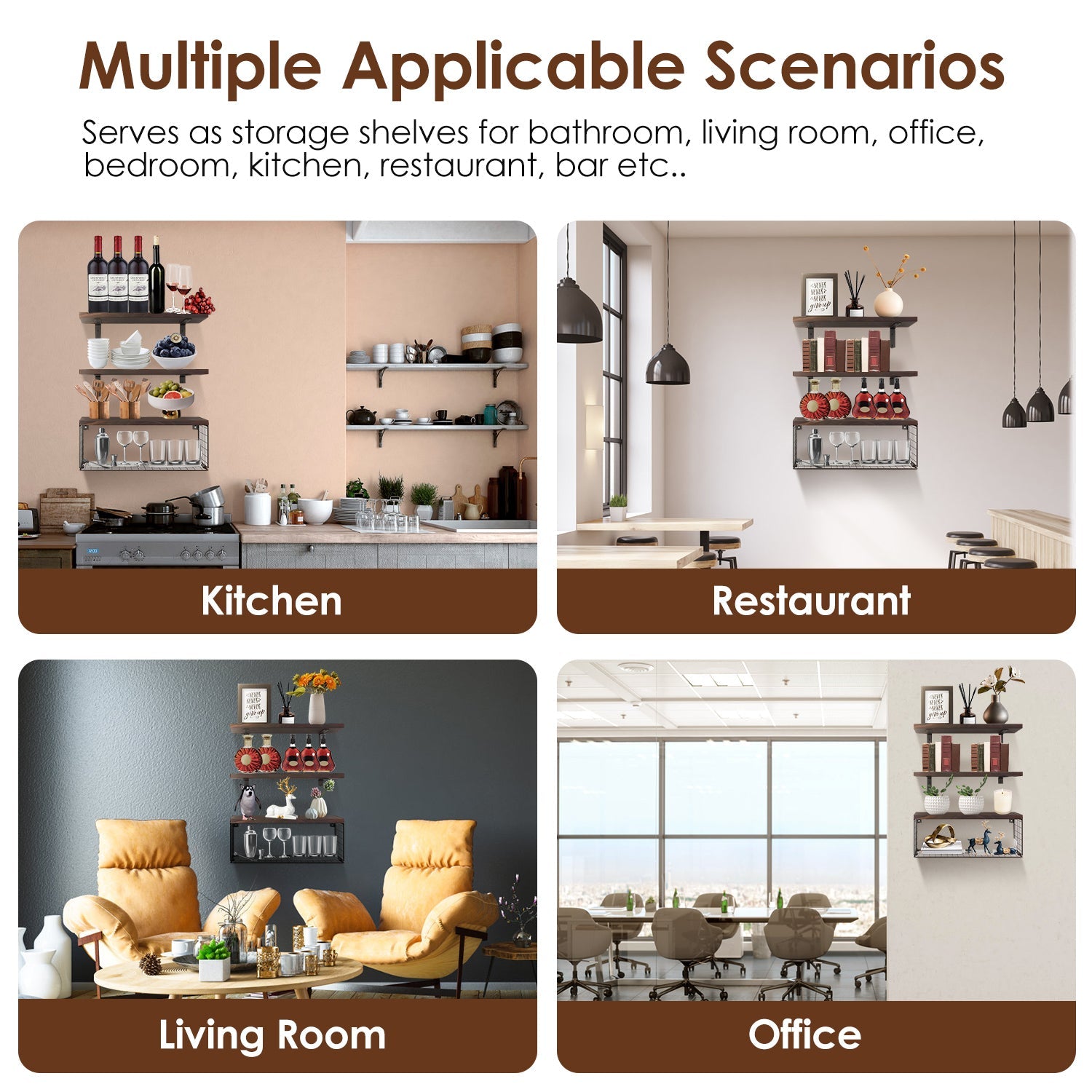 2 In 1 Floating Shelves Wall Mounted With Storage Basket Bathroom Shelves Over Toilet Wooden Shelves For Bedroom Living Room Kitchen Office Wall Decor Plants A breathe of home