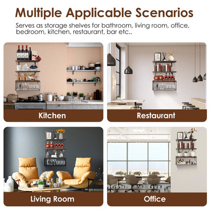 2 In 1 Floating Shelves Wall Mounted With Storage Basket Bathroom Shelves Over Toilet Wooden Shelves For Bedroom Living Room Kitchen Office Wall Decor Plants A breathe of home