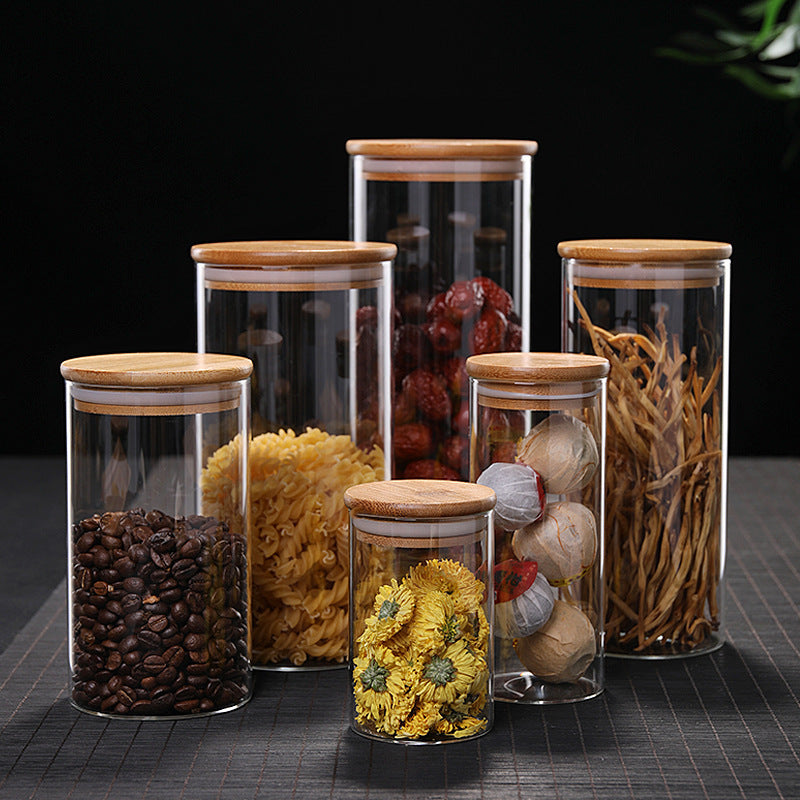 Kitchen Jar For Food Storage Round High Borosilicate Food Glass Jars with Bamboo Lid A breathe of home
