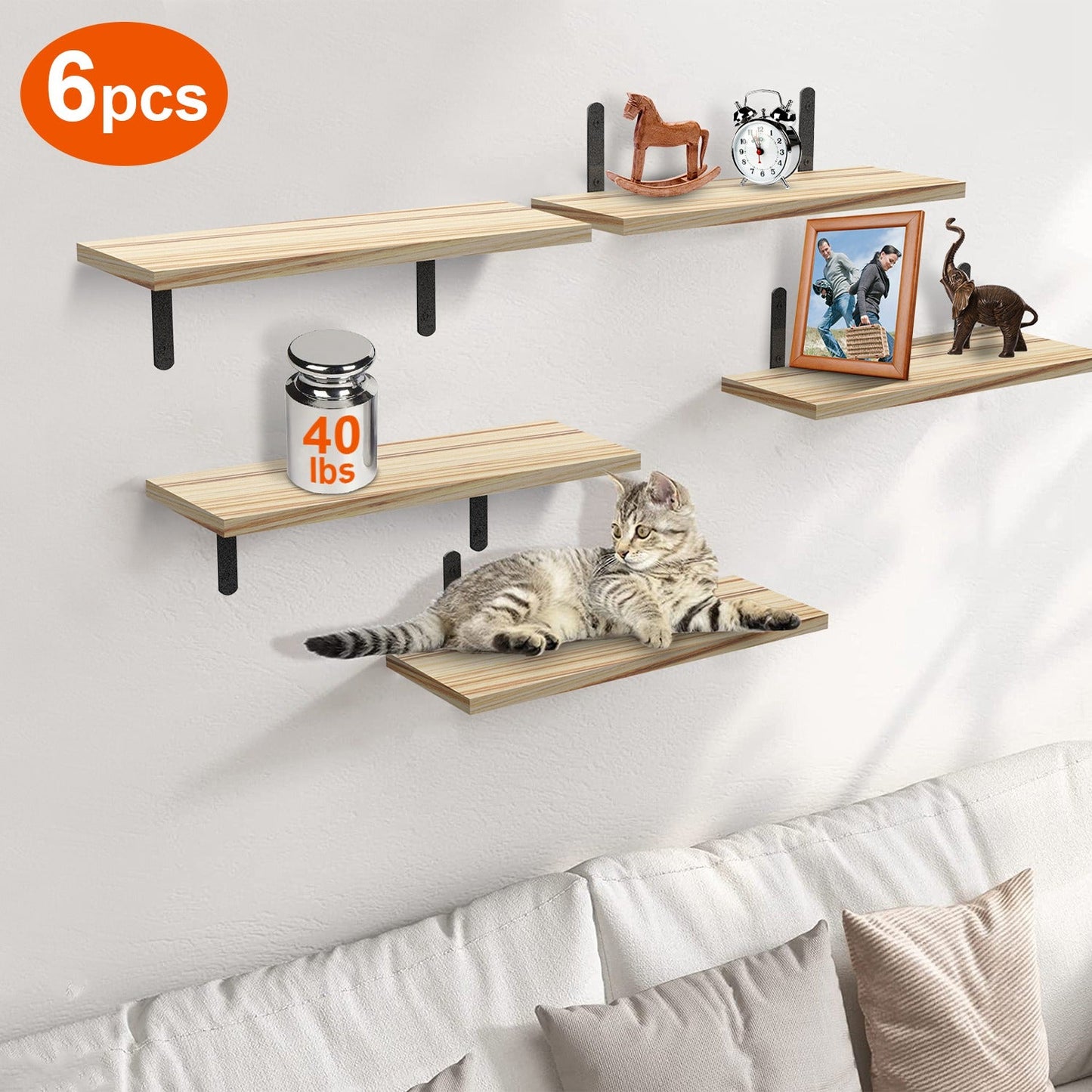 6 Sets Floating Shelves 15.74x5.74Inch Wall Mounted Shelves Wood Storage Shelves Metal Bracket Hanging Display Shelf Wall Organizer For Living Room Bathroom Kitchen Decor A breathe of home