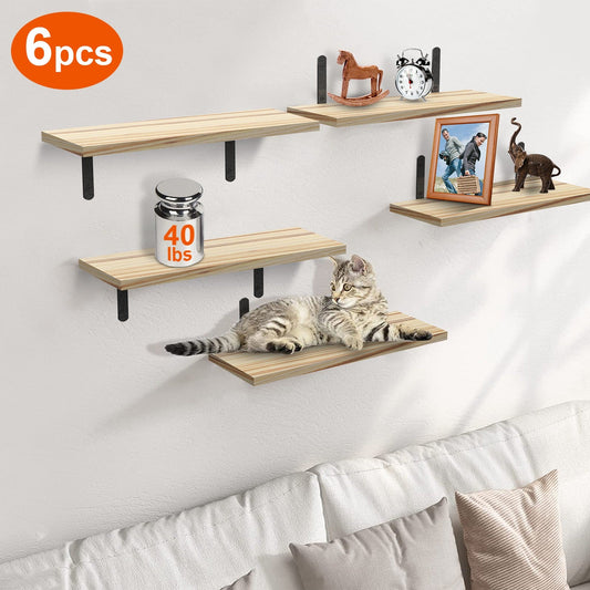 6 Sets Floating Shelves 15.74x5.74Inch Wall Mounted Shelves Wood Storage Shelves Metal Bracket Hanging Display Shelf Wall Organizer For Living Room Bathroom Kitchen Decor A breathe of home