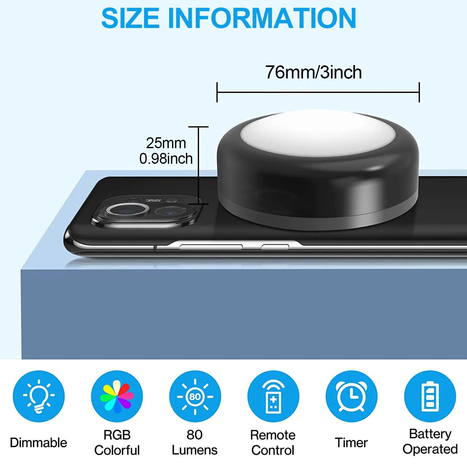 Wireless LED puck lights – dimmable, remote-controlled, perfect for cabinets and closets.