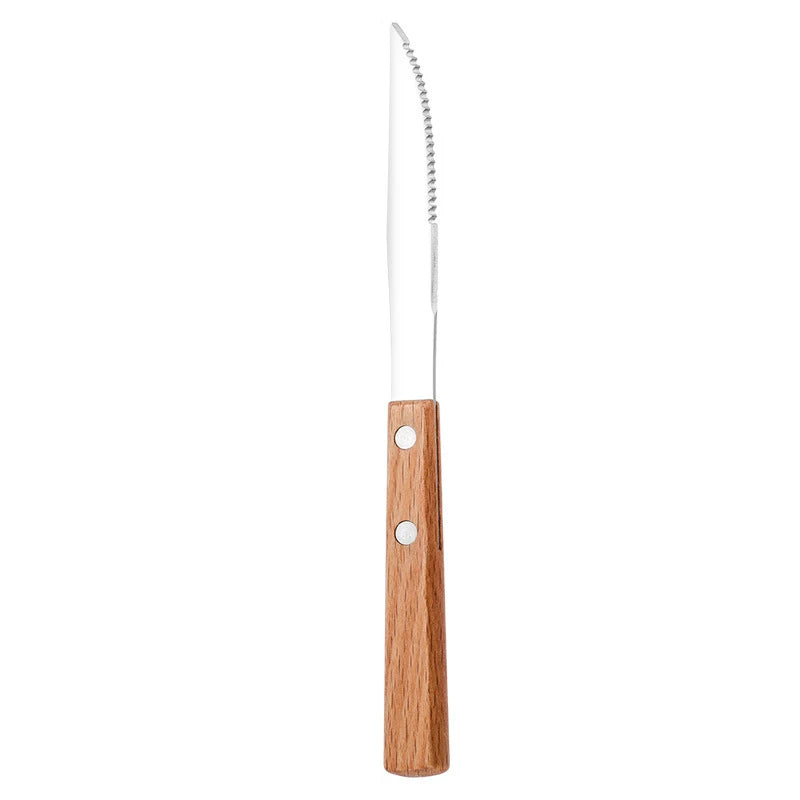 Stainless steel cutlery with wood handles – reusable knife, fork, and spoon for home or on the go