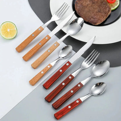 Stainless steel cutlery with wood handles – reusable knife, fork, and spoon for home or on the go A breathe of home
