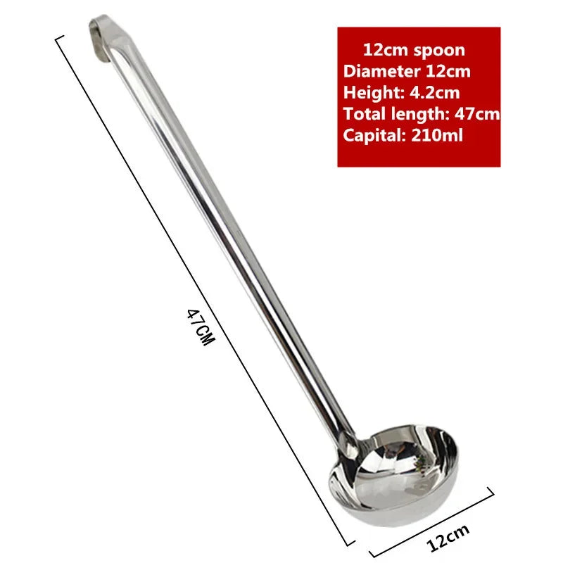Durable soup ladle – long handle, big round scoop, ideal for kitchen and buffet use.