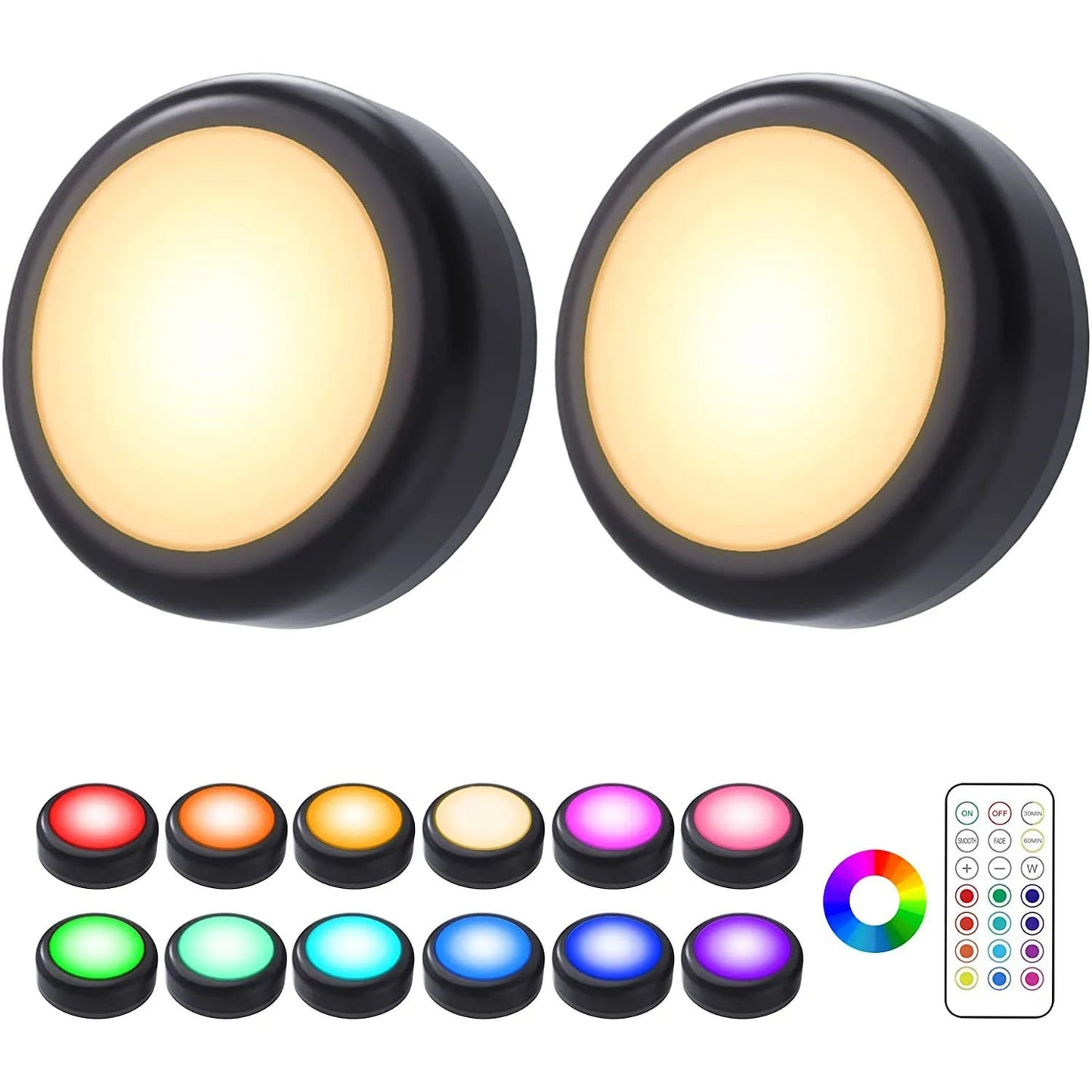 Wireless LED puck lights – dimmable, remote-controlled, perfect for cabinets and closets. A breathe of home