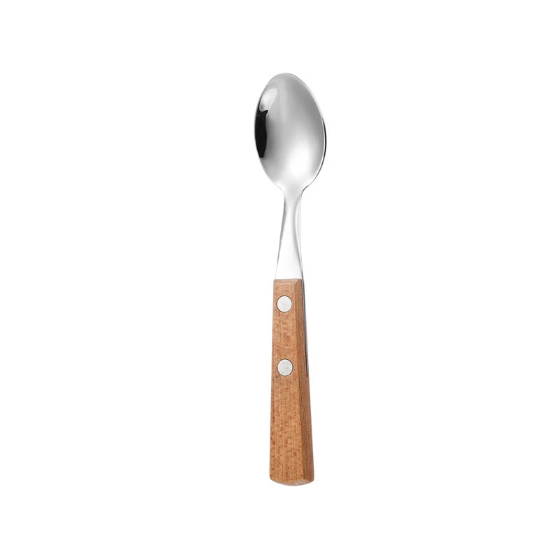 Stainless steel cutlery with wood handles – reusable knife, fork, and spoon for home or on the go