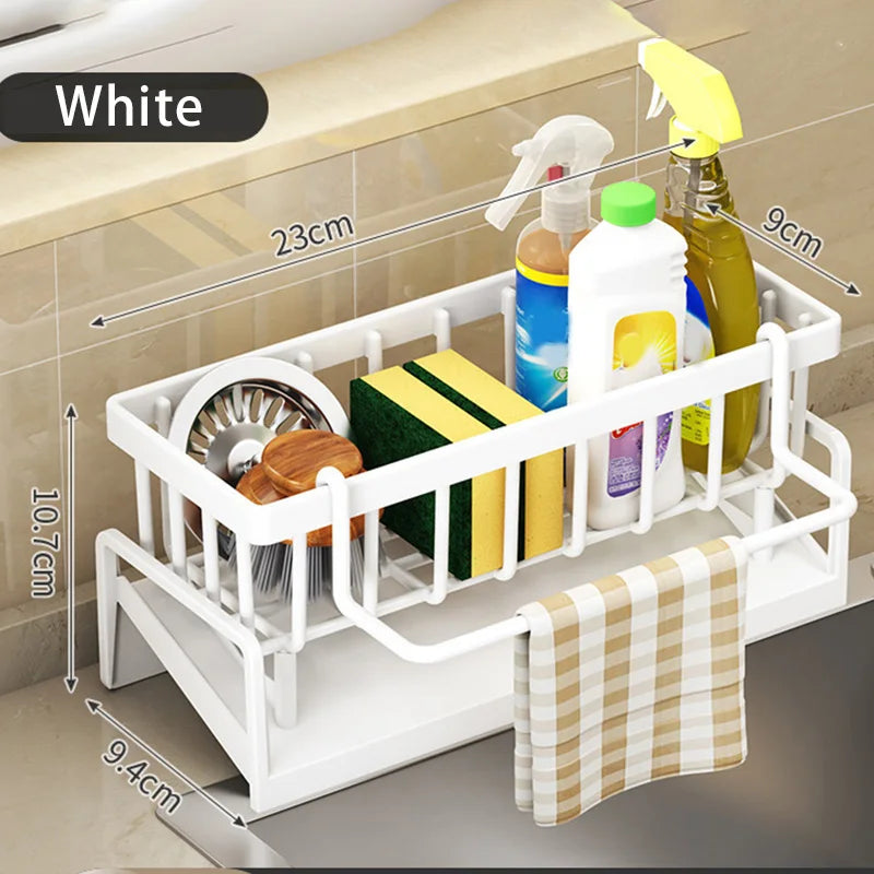 Self-draining sink rack for sponges and towels – keeps your kitchen organized