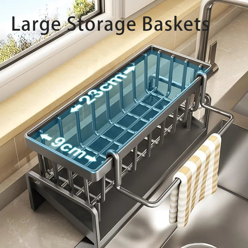 Self-draining sink rack for sponges and towels – keeps your kitchen organized
