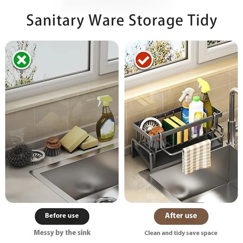 Self-draining sink rack for sponges and towels – keeps your kitchen organized