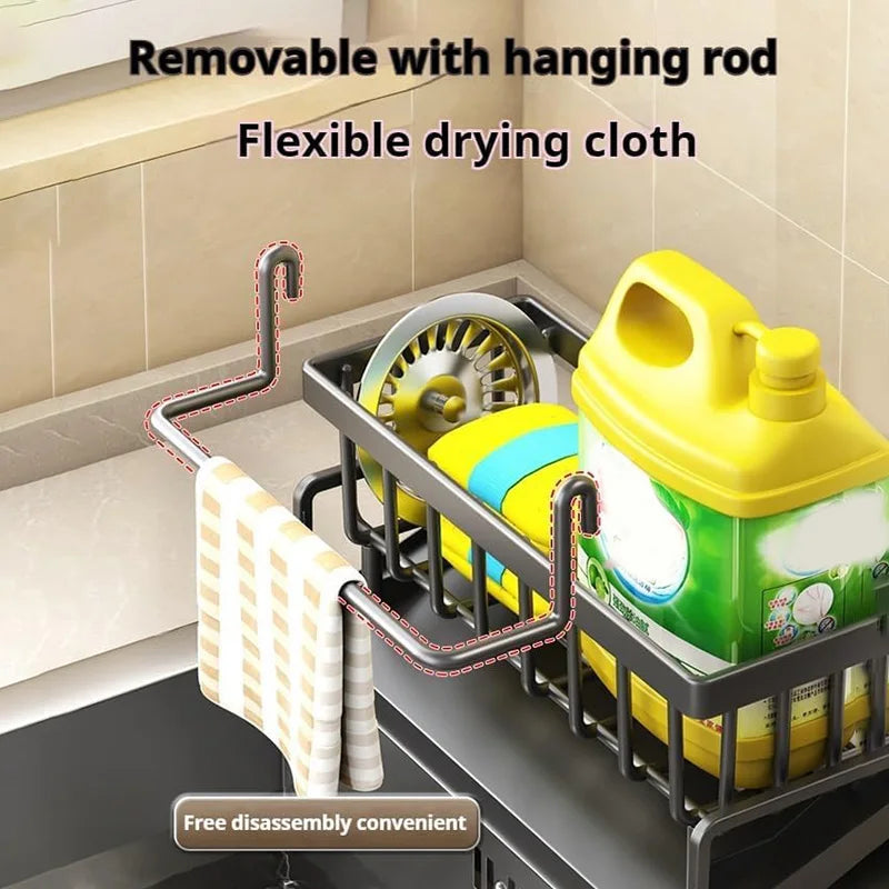 Self-draining sink rack for sponges and towels – keeps your kitchen organized