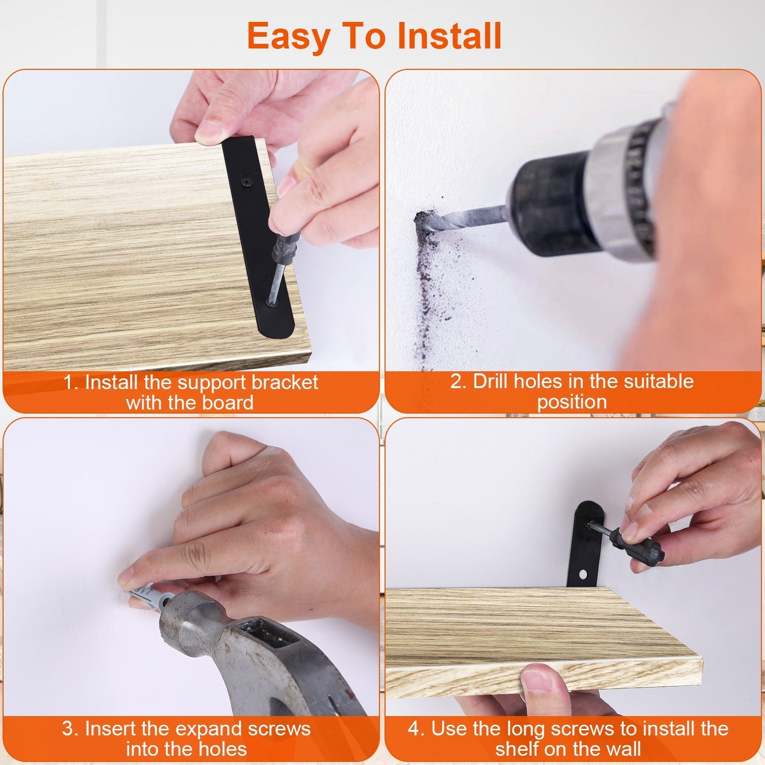 6 Sets Floating Shelves 15.74x5.74Inch Wall Mounted Shelves Wood Storage Shelves Metal Bracket Hanging Display Shelf Wall Organizer For Living Room Bathroom Kitchen Decor A breathe of home