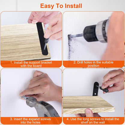 6 Sets Floating Shelves 15.74x5.74Inch Wall Mounted Shelves Wood Storage Shelves Metal Bracket Hanging Display Shelf Wall Organizer For Living Room Bathroom Kitchen Decor A breathe of home