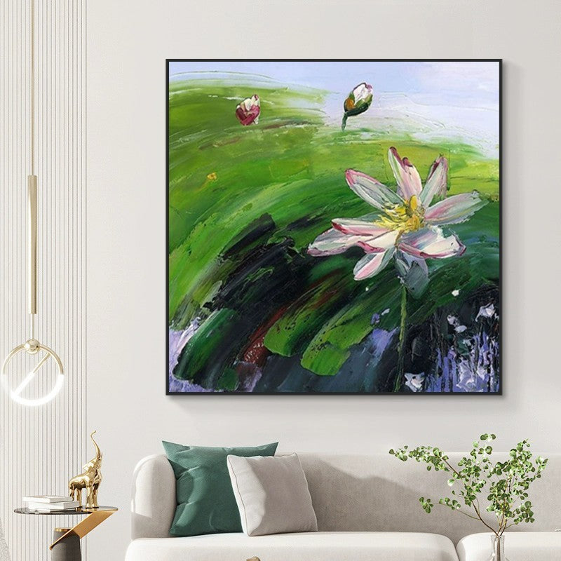 Abstract Countryside Oil Painting Hand Painted Rural Landscape With Lotus Flowers Canvas Wall Art For Home Dining Room Decor A breathe of home