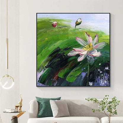 Abstract Countryside Oil Painting Hand Painted Rural Landscape With Lotus Flowers Canvas Wall Art For Home Dining Room Decor A breathe of home