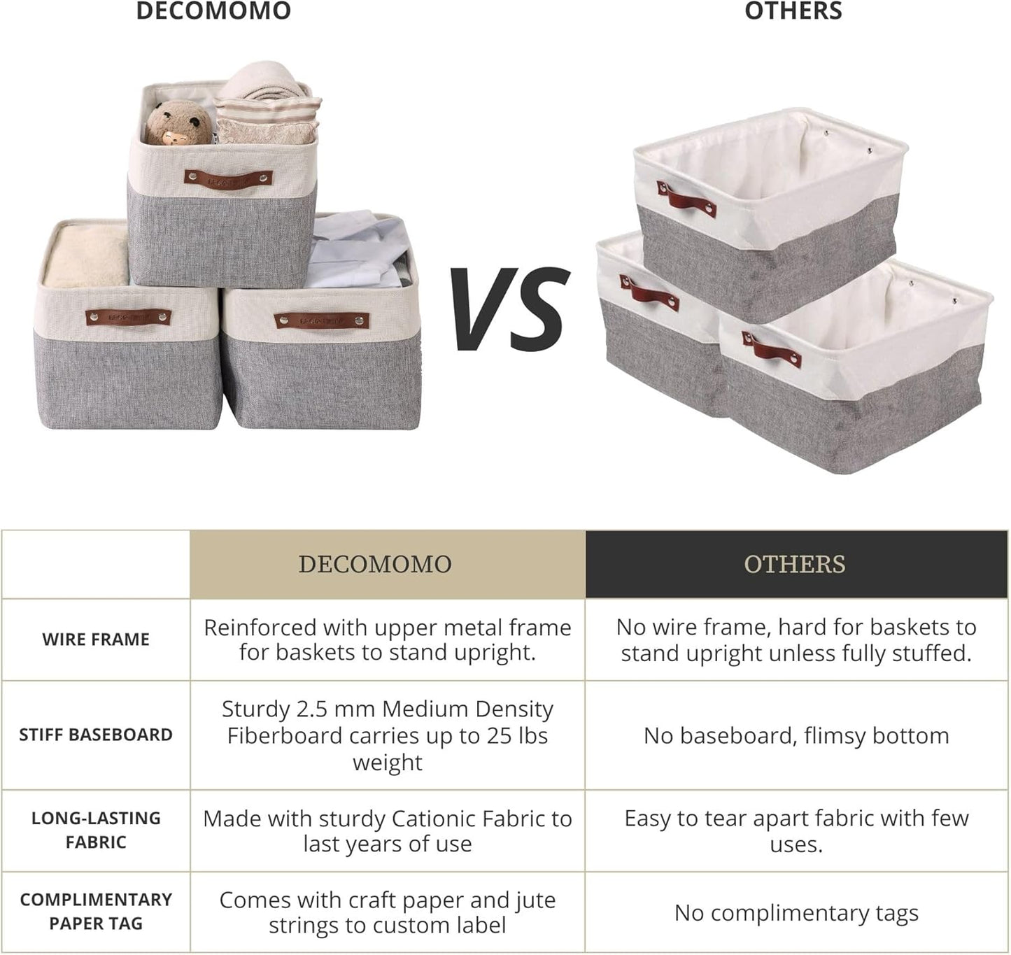 Storage Baskets for Shelves - Fabric Storage Bins, Linen Closet Organizers and Storage (Grey & White, Large - 4 Pack)