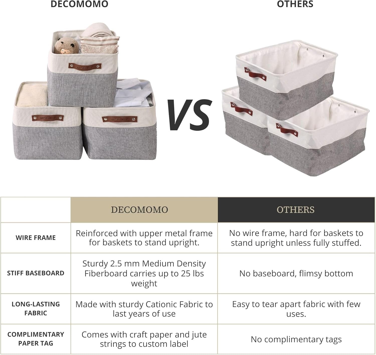 Storage Baskets for Shelves - Fabric Storage Bins, Linen Closet Organizers and Storage (Grey & White, Large - 4 Pack)