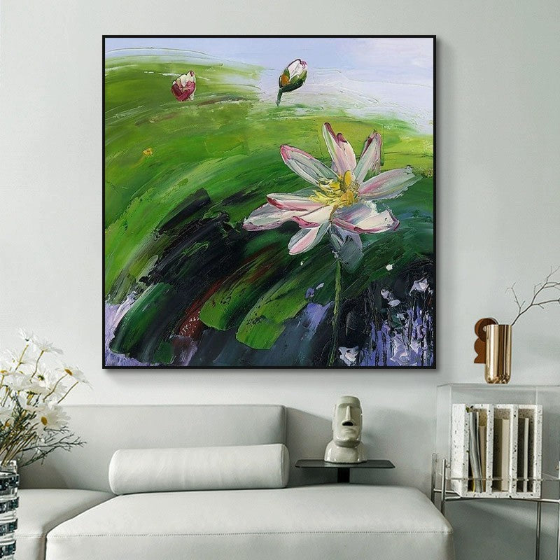Abstract Countryside Oil Painting Hand Painted Rural Landscape With Lotus Flowers Canvas Wall Art For Home Dining Room Decor A breathe of home
