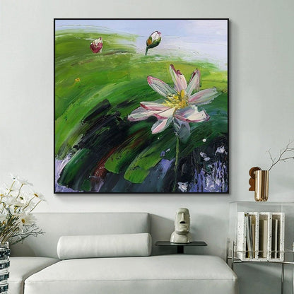 Abstract Countryside Oil Painting Hand Painted Rural Landscape With Lotus Flowers Canvas Wall Art For Home Dining Room Decor A breathe of home