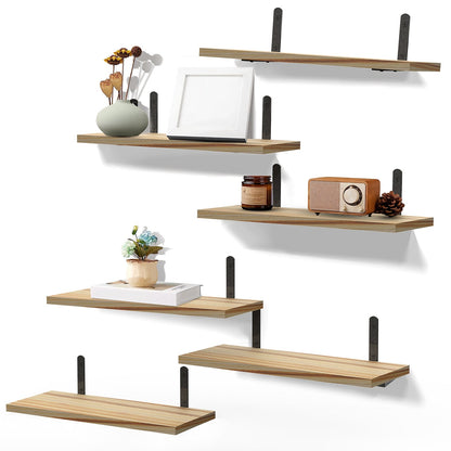 6 Sets Floating Shelves 15.74x5.74Inch Wall Mounted Shelves Wood Storage Shelves Metal Bracket Hanging Display Shelf Wall Organizer For Living Room Bathroom Kitchen Decor A breathe of home