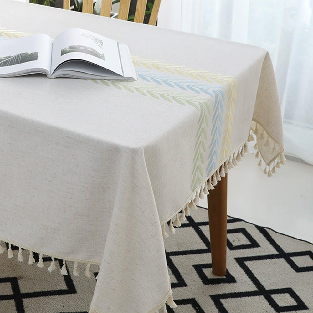 Abreatheofhome Cotton Linen Tassel Tablecloth