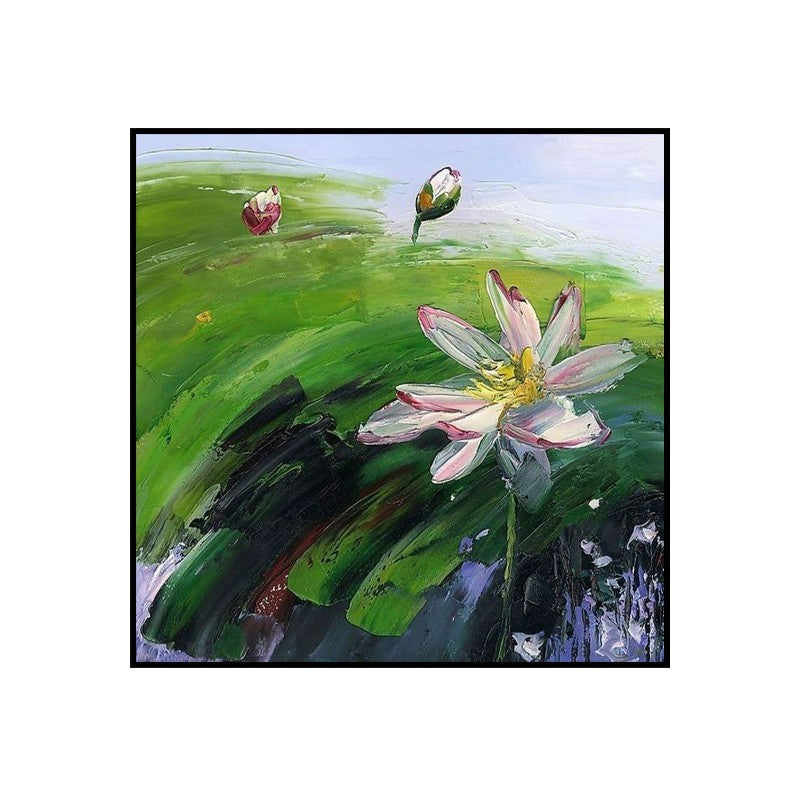 Abstract Countryside Oil Painting Hand Painted Rural Landscape With Lotus Flowers Canvas Wall Art For Home Dining Room Decor A breathe of home